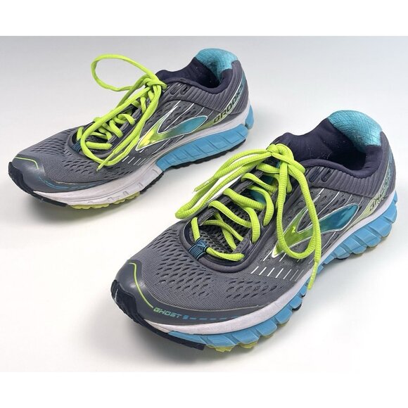 BROOKS Womens US 10.5B Ghost 9 Gray/Turquoise/Green Running ATHLETIC SHOES EUC - Picture 1 of 6